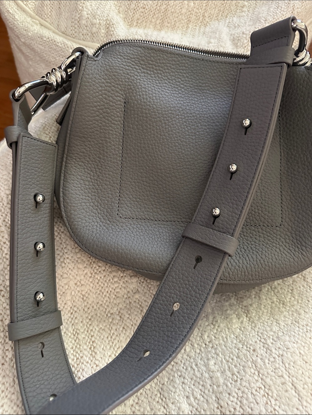 All Saints Gray Pebbled Leather Saddle Shoulder Bag - Picture 8 of 8